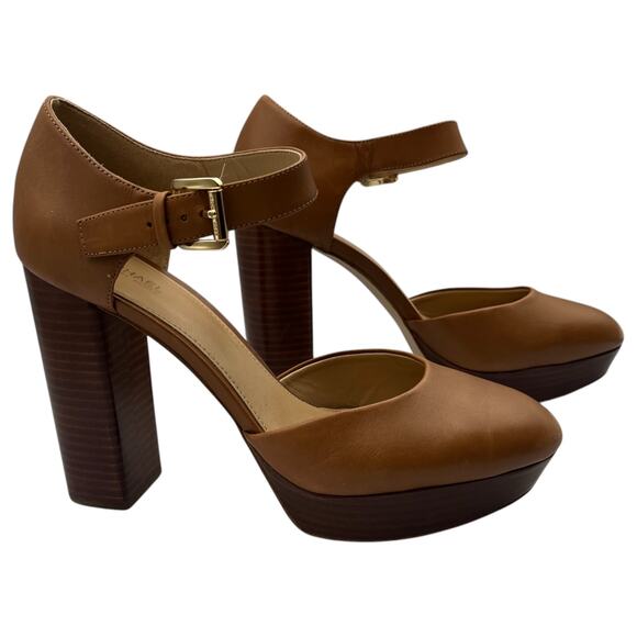 Michael Kors Sierra Platform Pumps Block High Heels D'Orsay Acorn Brown Size 9M - Picture 1 of 7
